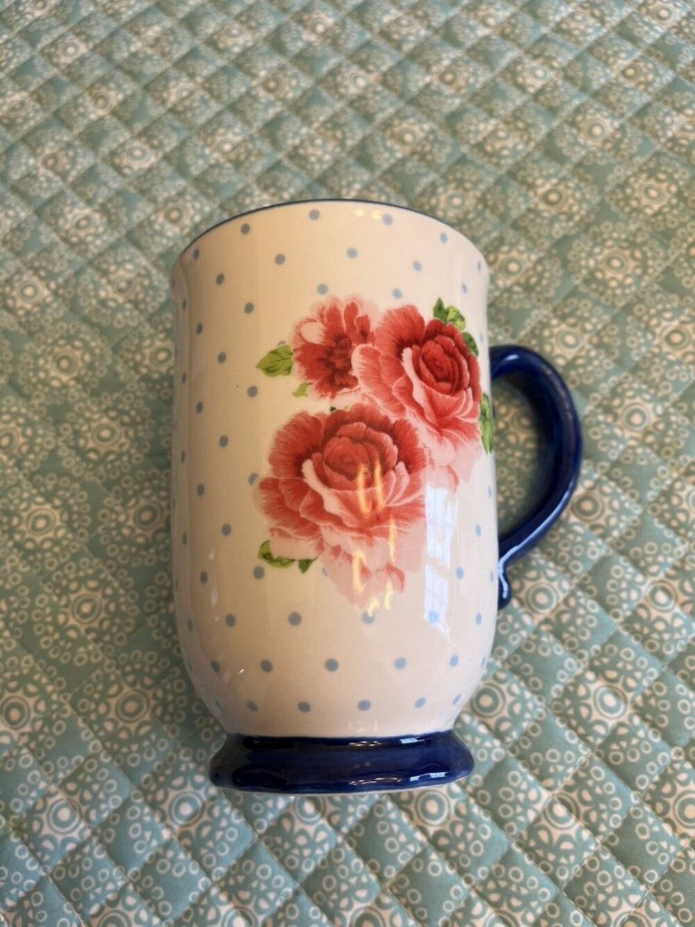 Pioneer Woman Coffee Mug Heritage Floral Blue Trim Ceramic 18oz